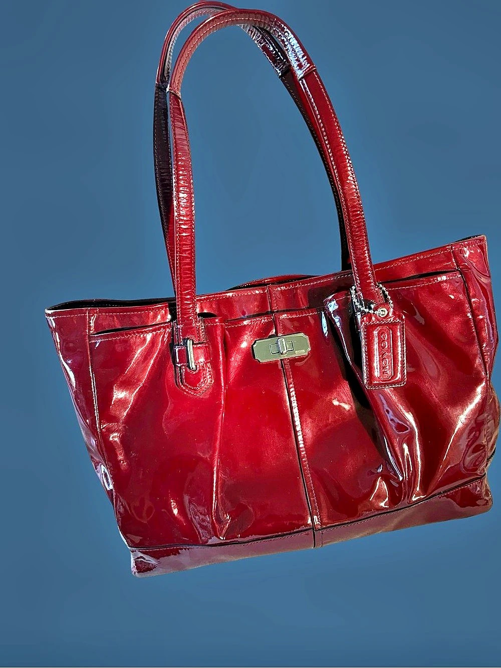 Coach Legacy Archive Peyton Patent Leather Tote Bag Red